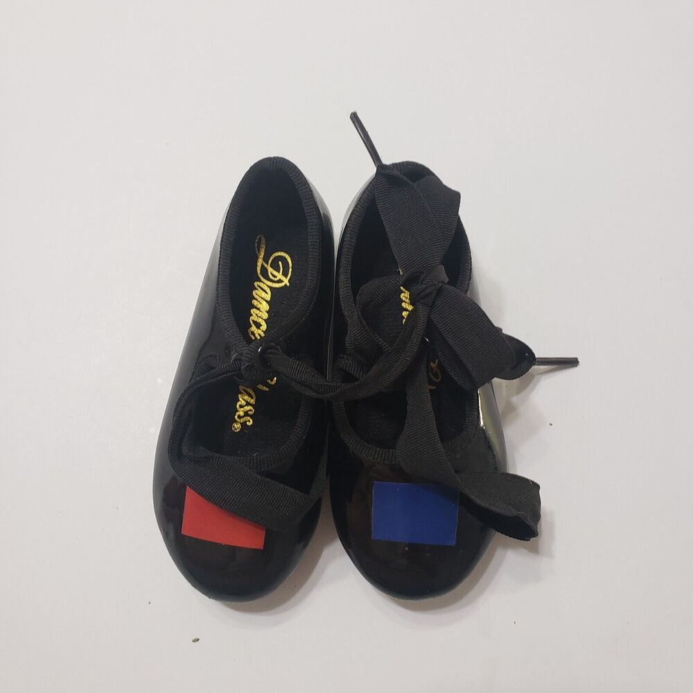 Trimfoot Dance Class Tapping Shoes Black Red‎ Blue Laced Bow Shiny Size 6 Shoe